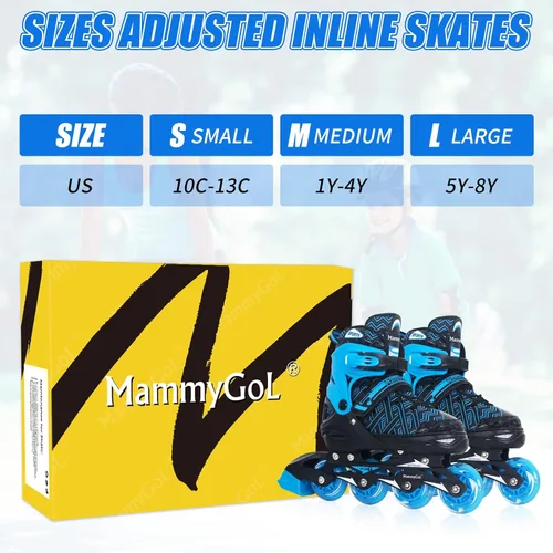 Miniatura 6 de MammyGol Patines en línea para niños y niñas Patines ajustables con ruedas iluminadoras Patines para principiantes Azul