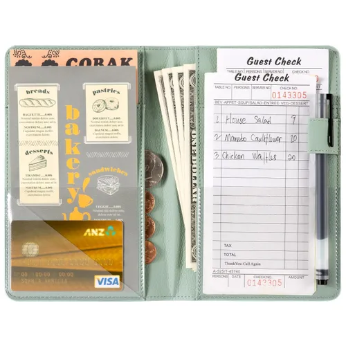 Miniatura 2 de CoBak - Libreta para meseros, organizador compacto con bolsillos transparentes y para dinero, portabolígrafo, se ajusta perfectamente al delantal