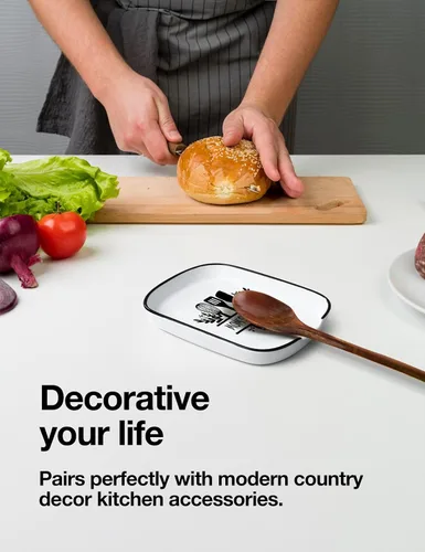 Miniatura 3 de Funny Mom's - Soporte de cuchara de cerámica con tabla de conversiones, soporte para utensilios de cocina de granja para estufa, encimera de cocina