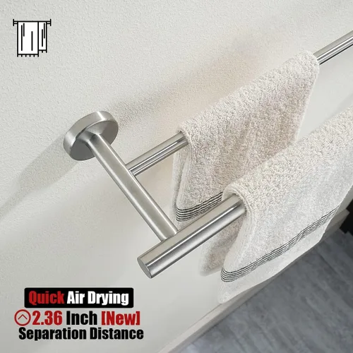 Miniatura 6 de JQK Barra para toallas de baño doble, 33 pulgadas de acero inoxidable 304 engrosado 0.8mm para baño, montaje en pared con acabado cepillado, 30