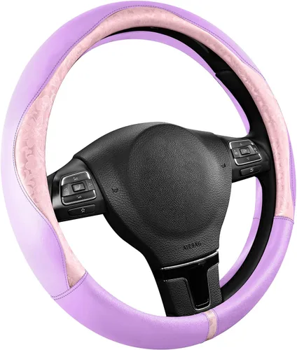 Miniatura 14 de PIC AUTO Funda para volante, diseño de retazos de cuero estampado negro, ajuste universal de 14.5 a 15.5 pulgadas, antideslizante, sin olor, piel