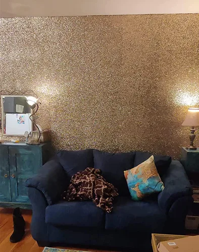Miniatura 4 de Papel tapiz dorado con purpurina gruesa, con lentejuelas brillantes, para paredes (17.3 x 197 pulgadas, dorado)