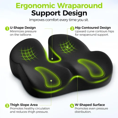 Miniatura 3 de AUVON Cojín de asiento de gel para sillas de oficina, cojines ergonómicos de espuma viscoelástica para apoyo de larga duración y ciática, espalda
