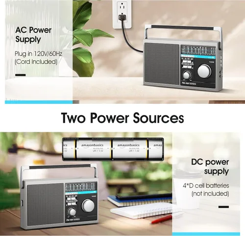 Miniatura 3 de Radio AM FM portátil, radio transistor de onda corta con la mejor recepción, funciona con pilas o alimentación de CA retro con altavoz Bluetooth