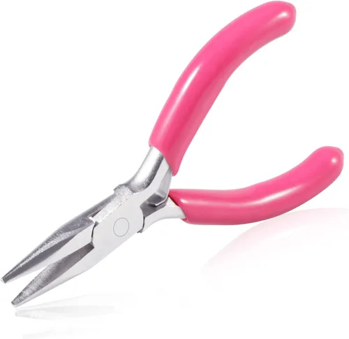 SPEEDWOX Mini Alicates de Punta Larga de 3" Punta de Cadena con Mango de PVC Rosa para Fabricación de Joyas, Envoltura de Alambre, Cuentas,