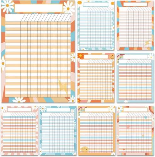9 PCS Tablas Retro Groovy para Aula Boho Tabla de Incentivos para Aula Tablas de Datos de Tareas Tabla de Tareas de Recompensa para Niños