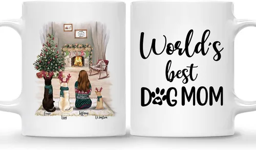 Miniatura 23 de Gossby Taza de café de Navidad personalizada con diseño de perro y mamá, regalo de Navidad personalizado para mujeres con nombre, taza de cerámica