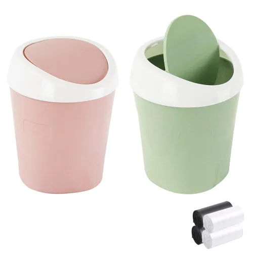 Miniatura 11 de SITAKE 2 cubos de basura de plástico con 120 bolsas de basura, pequeño cubo de basura de escritorio con tapa abatible para el hogar, oficina