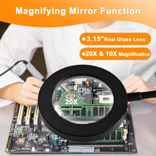 Miniatura 3 de Lupa de doble lente 20X/10X con luz y temporizador, lupa de lente combinada con luz, 3 modos de color, lámpara de escritorio con aumento 2 en 1
