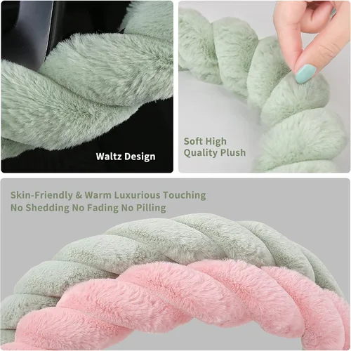 Miniatura 6 de HighnessHwoo Funda para volante de coche de felpa suave y lujosa de invierno para mujeres, accesorios automotrices cálidos y lindos para vehículos