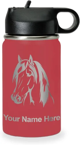 Miniatura 27 de LaserGram Botella de agua personalizada, cabeza de caballo 1, acero inoxidable de doble pared aislada al vacío con popote superior, regalo grabado