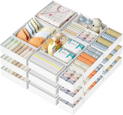 Miniatura 22 de DIMJ Organizador de cajones de ropa – Paquete de 20 contenedores organizadores de cajones de armario para almacenamiento de ropa de bebé, Rosa