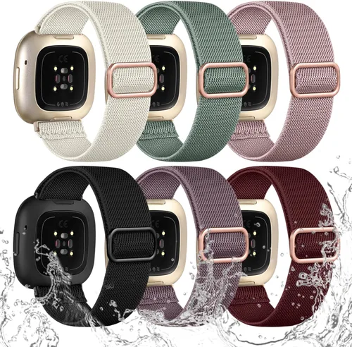 Miniatura 19 de Ouwegaga Banda elástica compatible con Fitbit Versa 4 bandas/Sense 2/Sense/Versa 3 bandas para mujeres y hombres, correa deportiva ajustable