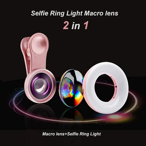 Miniatura 2 de Lente macro para iPhone y Android con mini anillo de clip, atenuación recargable portátil, para fotografía de teléfono inteligente, grabación de Rosa