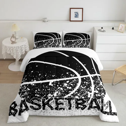 Miniatura 20 de Juego de edredón de baloncesto, juego de ropa de cama con citas inspiradoras para niños y niñas, relleno de edredón de pelota deportiva, edredón