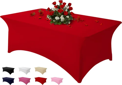 Miniatura 31 de Famstar Paño de Mesa Negro de 4 Pies de Elastano, Paño de Mesa Ajustado para Mesas Rectangulares, Fundas Elásticas Lavables Sin Arrugas
