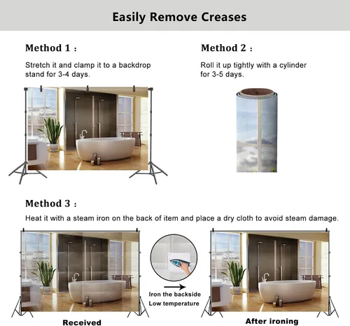 Miniatura 5 de YongFoto Decoración de interiores de baño de 5 x 3 pies, moderno, fondo de fotografía, bañera de lujo, plantas verdes, telón de fondo de piso