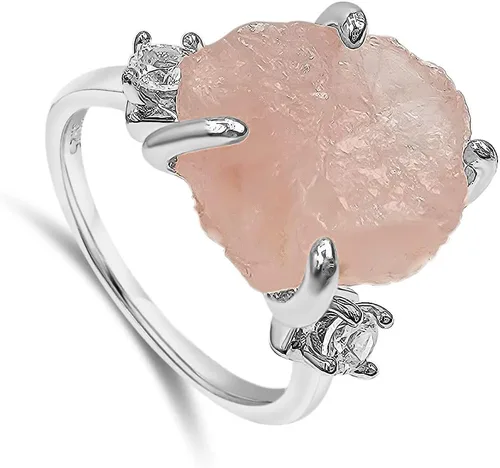 Miniatura 4 de Anillo de cristal crudo real con piedra natal, plata de ley, oro blanco, regalo de joyería para ella, regalo de Navidad, Día de la Madre