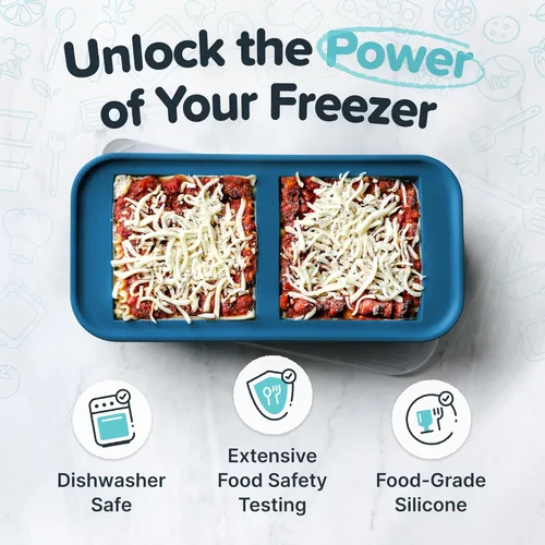 Miniatura 3 de Souper Cubes - Moldes de silicona para congelador de 2 tazas con tapas – Cubos de sopa para congelar lasaña, sobras, sopas, salsas, guisos, comidas