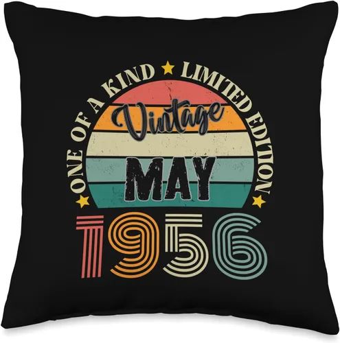 Vintage Birthday Retro Limited Edition Retro Gifts 68 Year Old Vintage May 1956 68th Birthday Retro Throw Pillow, 16x16, Multicolor