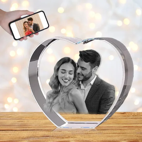 Arokimi Marco de fotos de cristal 3D grabado personalizado en forma de corazón con tu propia foto regalo para los amantes (L)