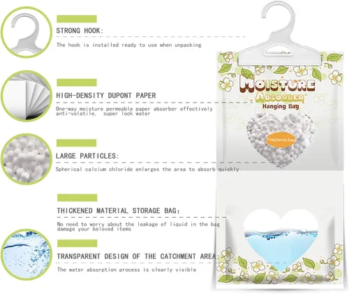 Miniatura 2 de ZSPENG Paquete de 14 bolsas colgantes absorbentes de humedad, 7.76 oz/paquete de bolsas de humedad sin fatiga, bolsas deshumidificadoras colgantes