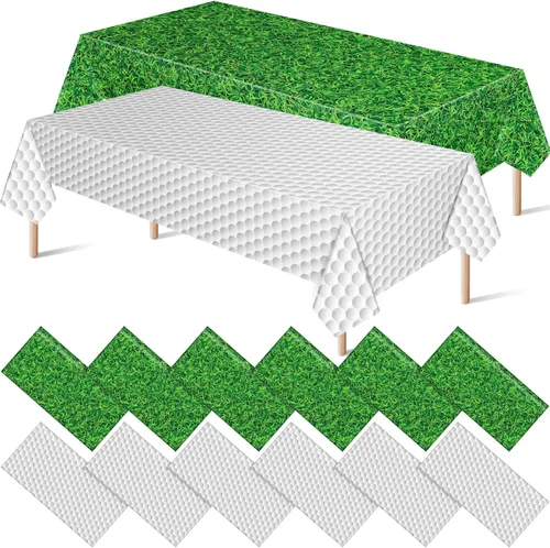 Miniatura 8 de Mixweer 4 manteles de plástico de césped de golf, decoraciones de fiesta de cumpleaños, 54 x 108 pulgadas, mantel rectangular de plástico