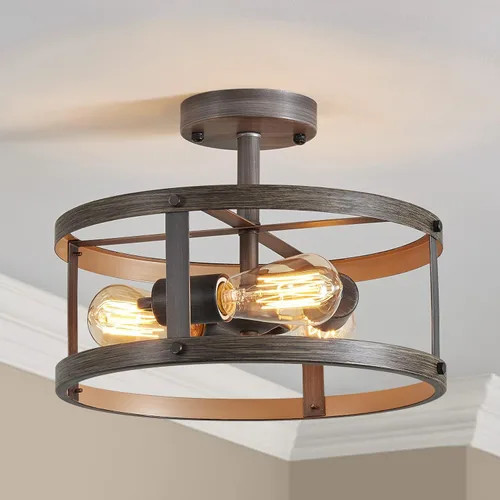 Miniatura 14 de AGV LIGHTING Lámpara de techo semiempotrada, 3 luces, montaje en techo, acabado negro y dorado Negro y dorado 001