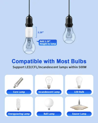 Miniatura 8 de Enchufe de luz de control remoto con WiFi (solo 2.4G), WiFi inteligente y Bluetooth y adaptador de bombilla RF433 E26 E27 e interruptor de pared