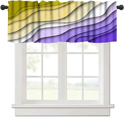 Miniatura 22 de Cenefa de cortina geométrica para ventanas, cenefa moderna con bolsillo para barra, 1 panel, cortinas cortas abstractas para playa, cortinas cortas