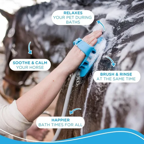 Miniatura 4 de Aquapaw Cepillo de baño 5 en 1 para caballos y perros y peine de curry – Silicona azul XL – Incluye accesorio de manguera de ducha de 3 pies