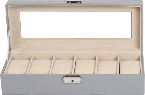 Miniatura 16 de NEX Caja de reloj organizador para hombres, de piel sintética superior de cristal para el almacenamiento de relojes