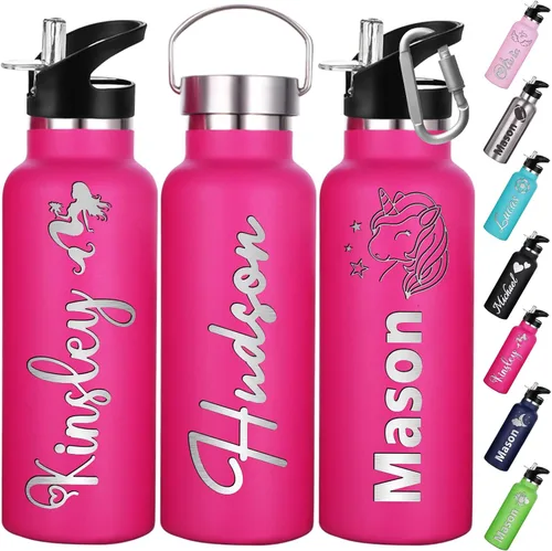 Miniatura 8 de Botellas de agua personalizadas con tapa de popote de 12/26 onzas con nombre grabado, logotipo, botella aislada personalizada, botellas de agua
