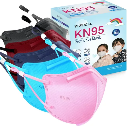 Miniatura 9 de WWDOLL Mascarilla KN95 para niños, paquete de 50 unidades, mascarillas KN95 transpirables de 5 capas para niños, color negro