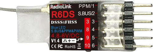 Radiolink R6DS 2.4GHz RC Receptor 6/10 Canales SBUS/PWM/PPM para Drone Avión Ala Fija AT9S/AT9S Pro/AT10/AT10II Transmisor RX