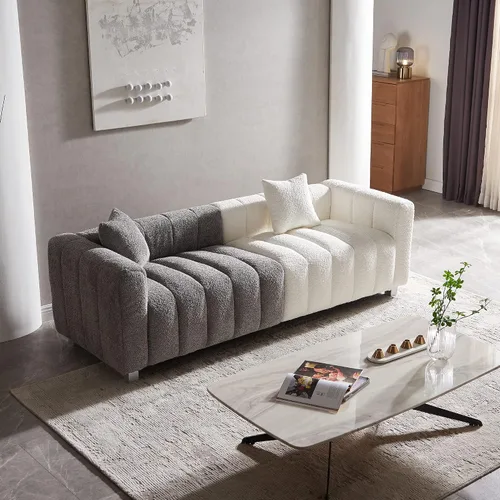 Miniatura 5 de Sofá moderno de 3 plazas de 87.4 pulgadas, sofá de burbujas para sala de estar, sofá de terciopelo con asiento profundo Teddy Bouclé, sofá de dos