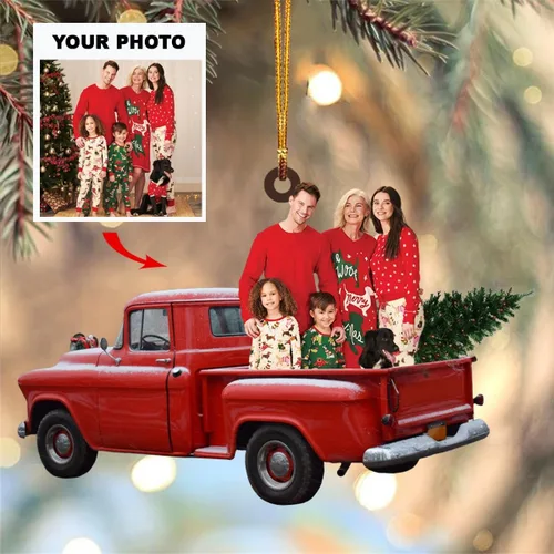 Miniatura 4 de IZI POD Adorno personalizado para tu foto, adorno de mica con foto personalizada, adorno de Navidad familiar, camión rojo familiar, adorno A9