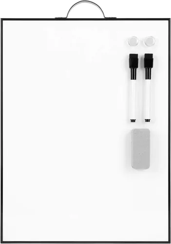 TSJ OFFICE Pizarra blanca pequeña, pizarra blanca portátil de aluminio negro de 16 x 12 pulgadas, pizarra magnética de borrado en seco con asa, bloc