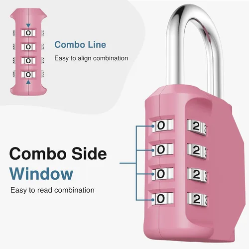 Miniatura 3 de Puroma - Candado con combinación de 4 dígitos resistente al agua, seguro para exteriores, para taquillas de gimnasio, cajas de herramientas, Rosa