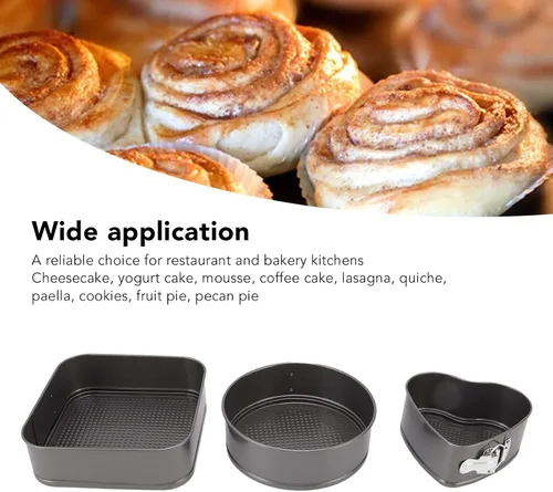 Miniatura 3 de Juego de 3 piezas para hornear tartas, moldes de acero al carbono con revestimiento antiadherente, corazón ajustable de fácil liberación, redondo