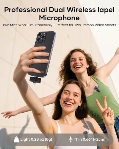 Miniatura 7 de Micrófono Lavalier inalámbrico para iPhone, iPad y Android con funda de carga, micrófono de solapa con reducción de ruido, duración de la batería