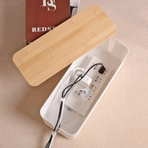 Miniatura 3 de Caja organizadora de cables – Caja organizadora de cables grande de estilo madera para ocultar cables y regletas de alimentación Caja organizadora