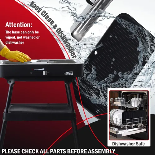 Miniatura 8 de Artestia - Parrilla eléctrica de 1800 W, para interiores y exteriores con soporte, control de temperatura ajustable, parrilla de mesa portátil