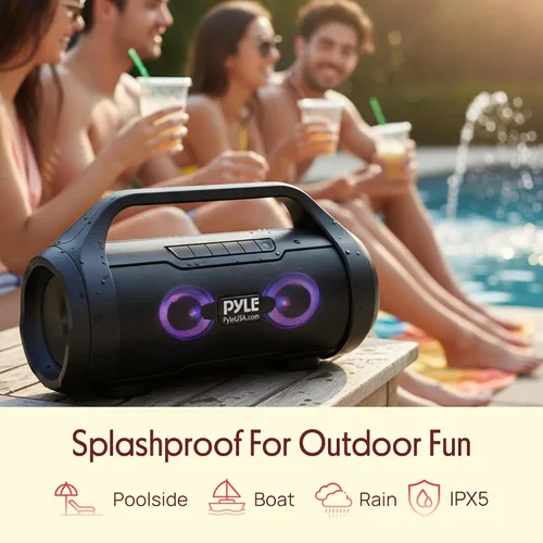 Miniatura 6 de Pyle Altavoz portátil Bluetooth Boombox – 40 W de potencia máxima, 2.0 canales recargable estilo barril altavoz con TWS, luces LED – entrada AUX