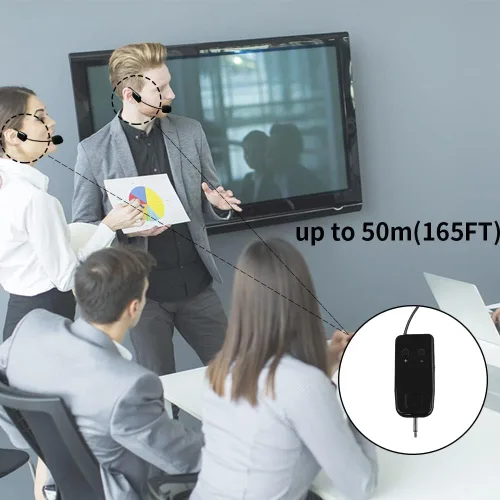 Miniatura 8 de Sistema de micrófono inalámbrico para 2 personas, micrófonos de auriculares inalámbricos duales de 2.4G, ideal para oradores, amplificador de voz