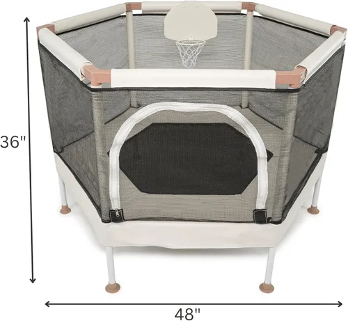 Miniatura 8 de Trampolín para Niños, Trampolín Estético para Interiores y Exteriores para Niños Pequeños con Red de Seguridad, Aro de Baloncesto, Capacidad de 220