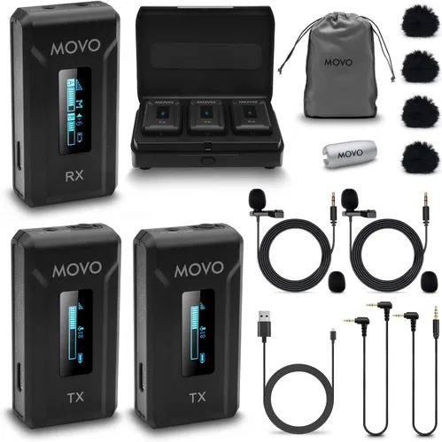 Miniatura 8 de Movo WMX-2 Micrófono inalámbrico para cámara con estuche de carga, micrófono Lavalier para cámaras DSLR, Vlogging, creación de contenido, cine