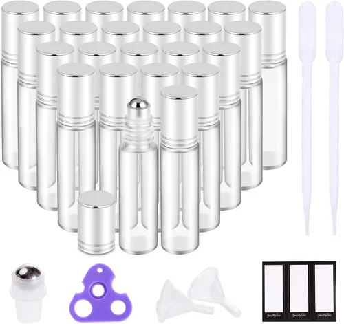 Miniatura 16 de PrettyCare Paquete de 12 aplicadores de bola rodante, botellas de rodillo de vidrio ámbar para aceite esencial con bola de rodillo de acero