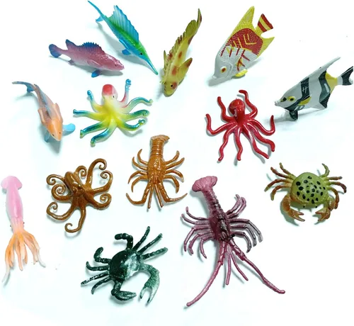 Miniatura 5 de Paquete de 50 mini figuras de vinilo de plástico de animales marinos del océano, figuras realistas bajo el mar, regalo de baño para niños