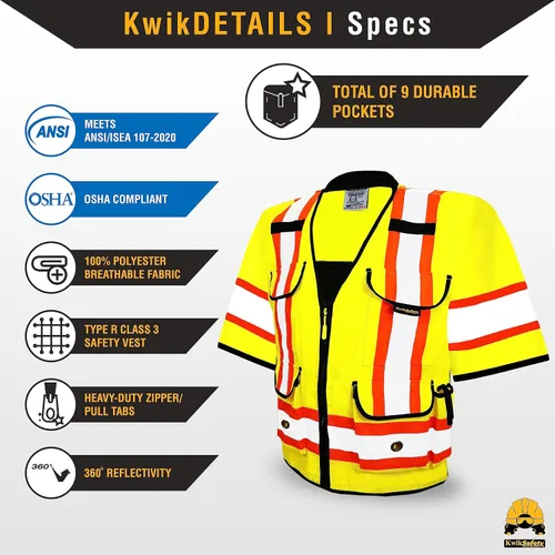 Miniatura 4 de KwikSafety Chaleco de seguridad Godfather Class 3 [amarillo, 2XL] + paquete de casco blanco de tortuga